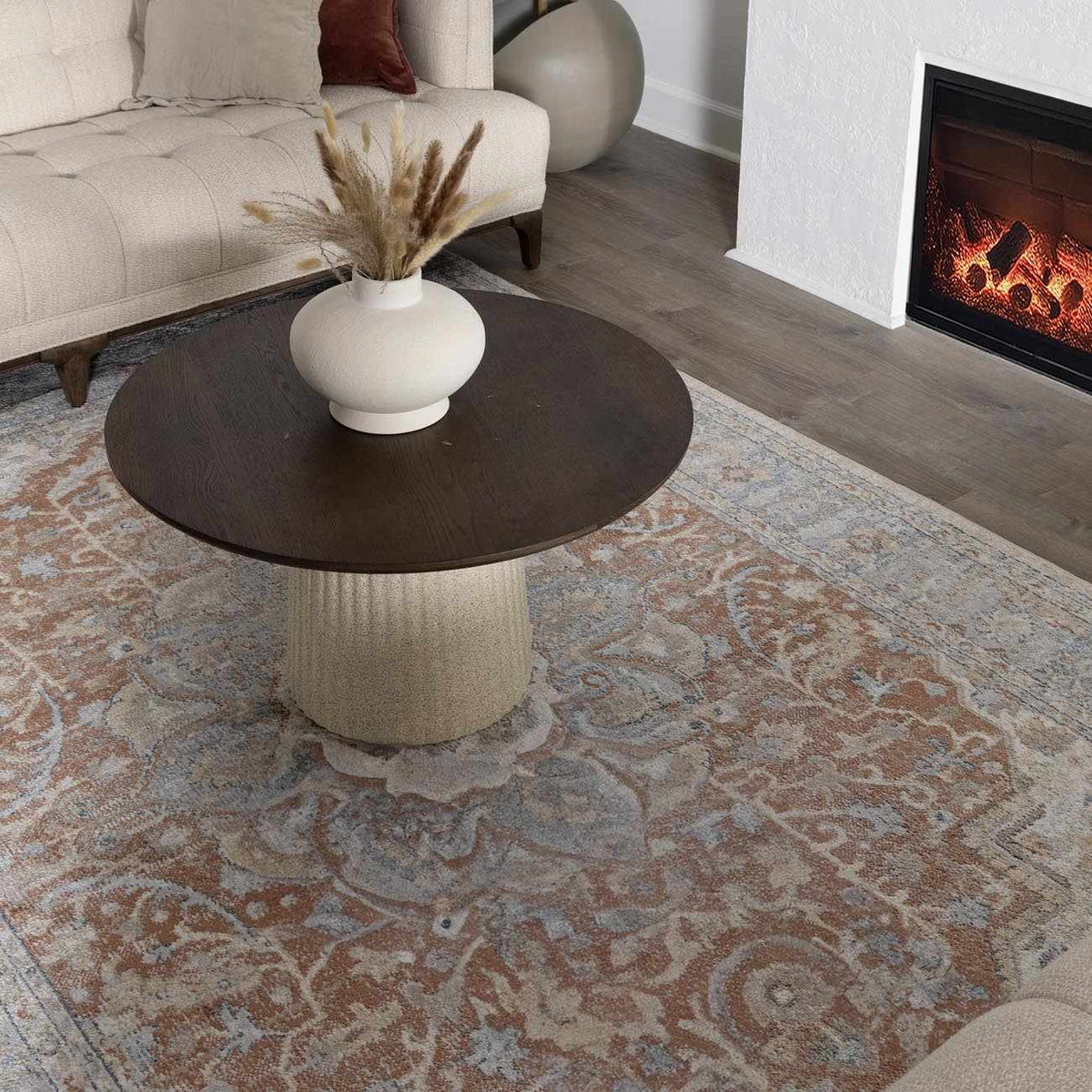 Boutique Rugs Emke Flat Pile Washable Rug in a cozy room scene, showcasing soft, durable fibers and a neutral color palette.