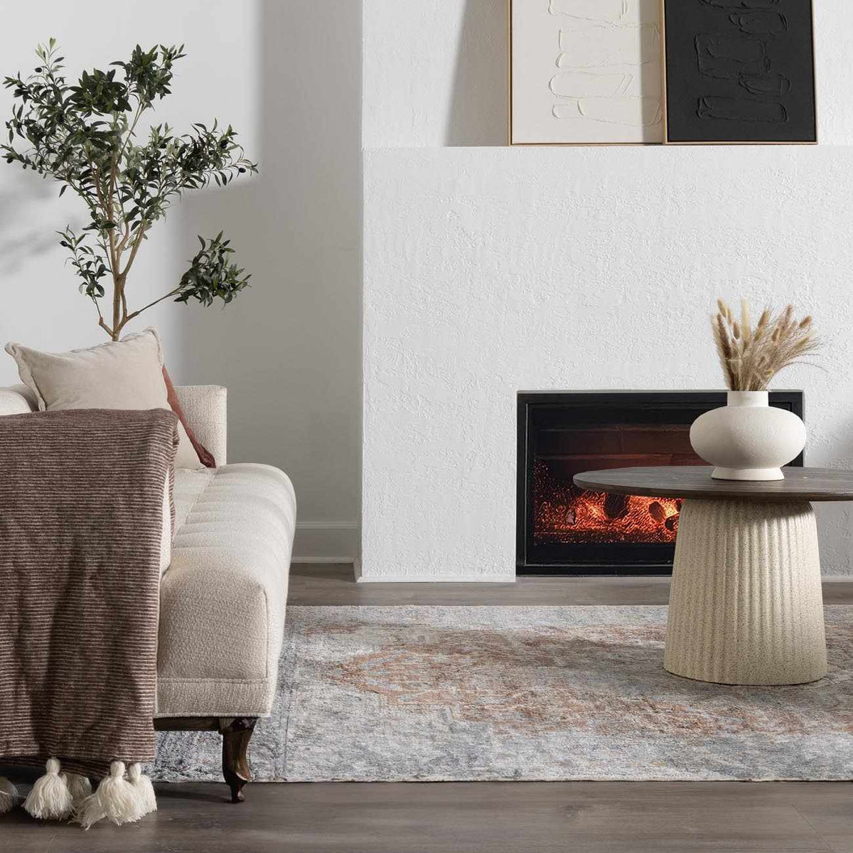 Boutique Rugs Emke flat pile washable rug in a cozy living room scene, showcasing its soft texture and versatile design.