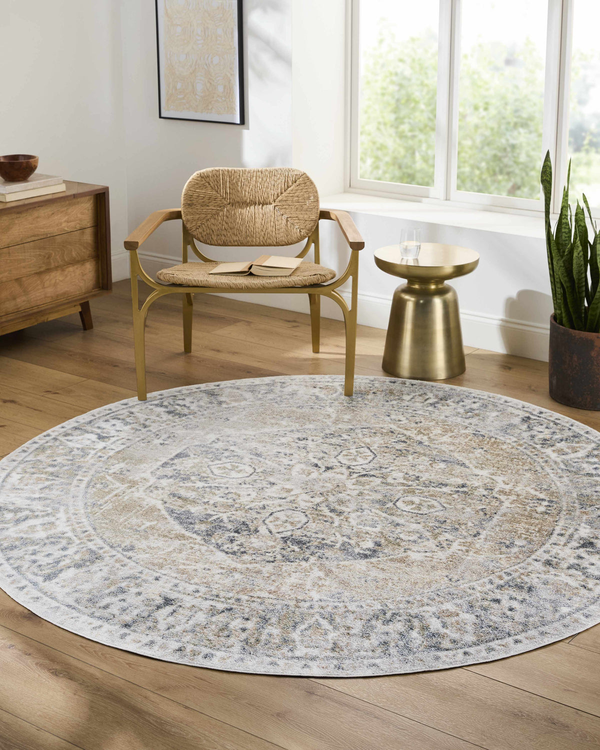 Beige flat pile washable rug by Boutique Rugs, shown in a room scene with a cozy, modern living space.