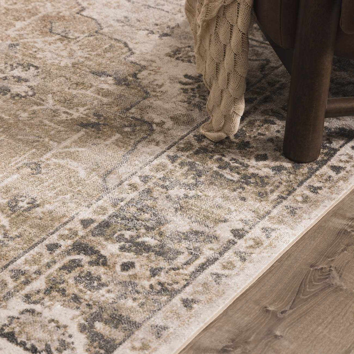 Beige flat pile washable rug by Boutique Rugs, shown in a cozy room setting with a modern decor style.
