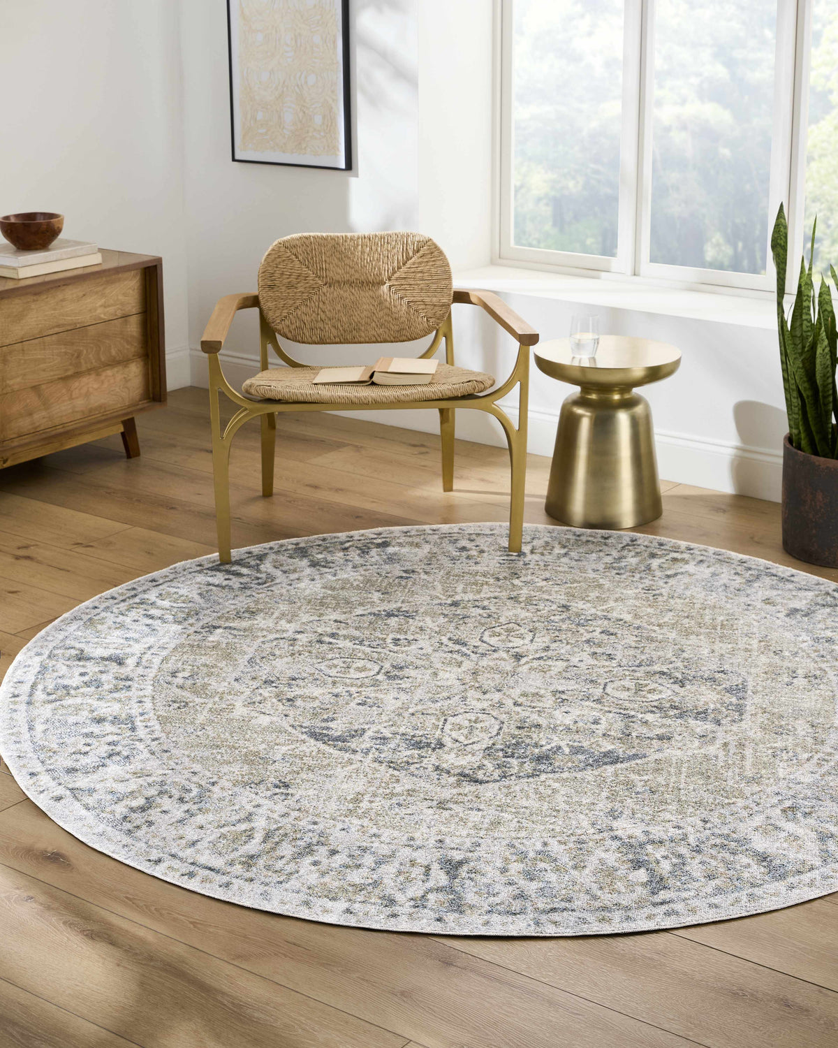 Boutique Rugs Rudoblu washable rug with intricate pattern, soft texture, and neutral colors, suited for modern living room decor.