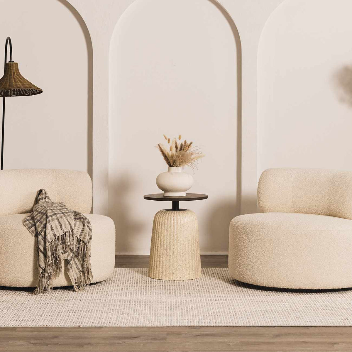 Cream Gowan Area Rug by Boutique Rugs, shown in a cozy room scene with natural light and modern decor.