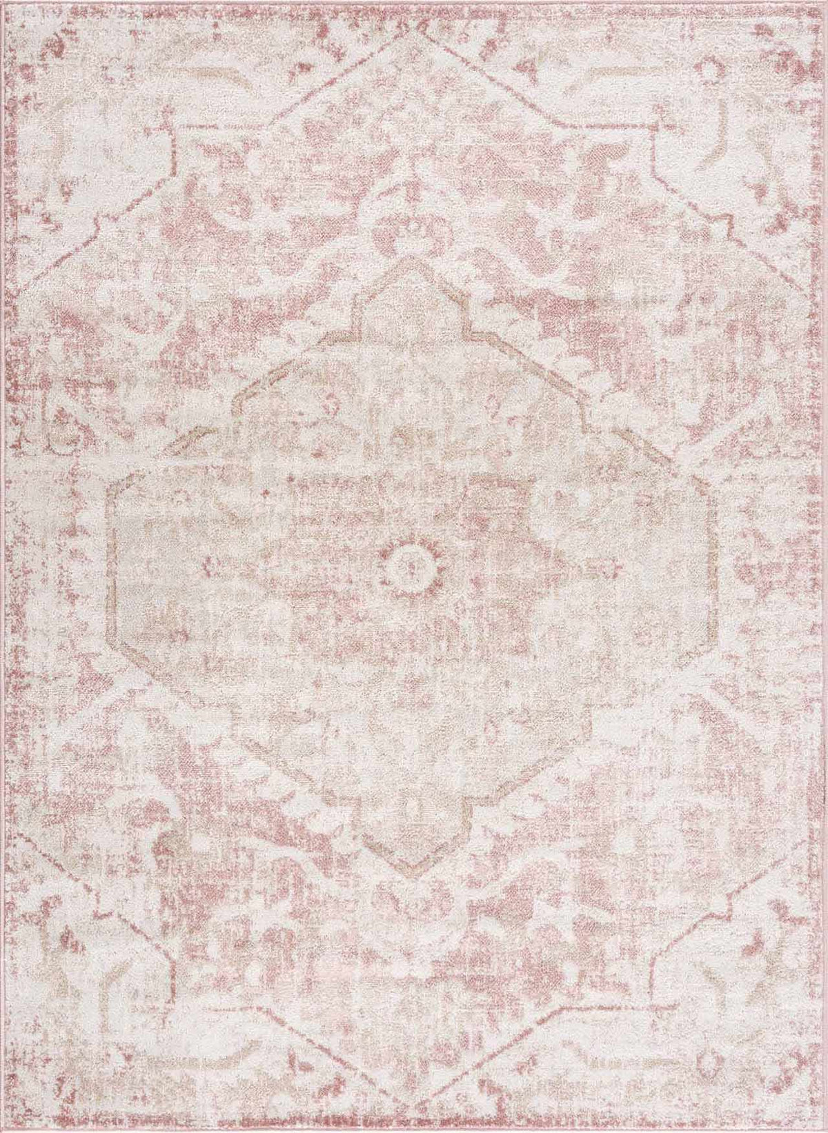 Boutique Rugs Leonora area rug with intricate geometric patterns in neutral tones, showcasing detailed woven design.