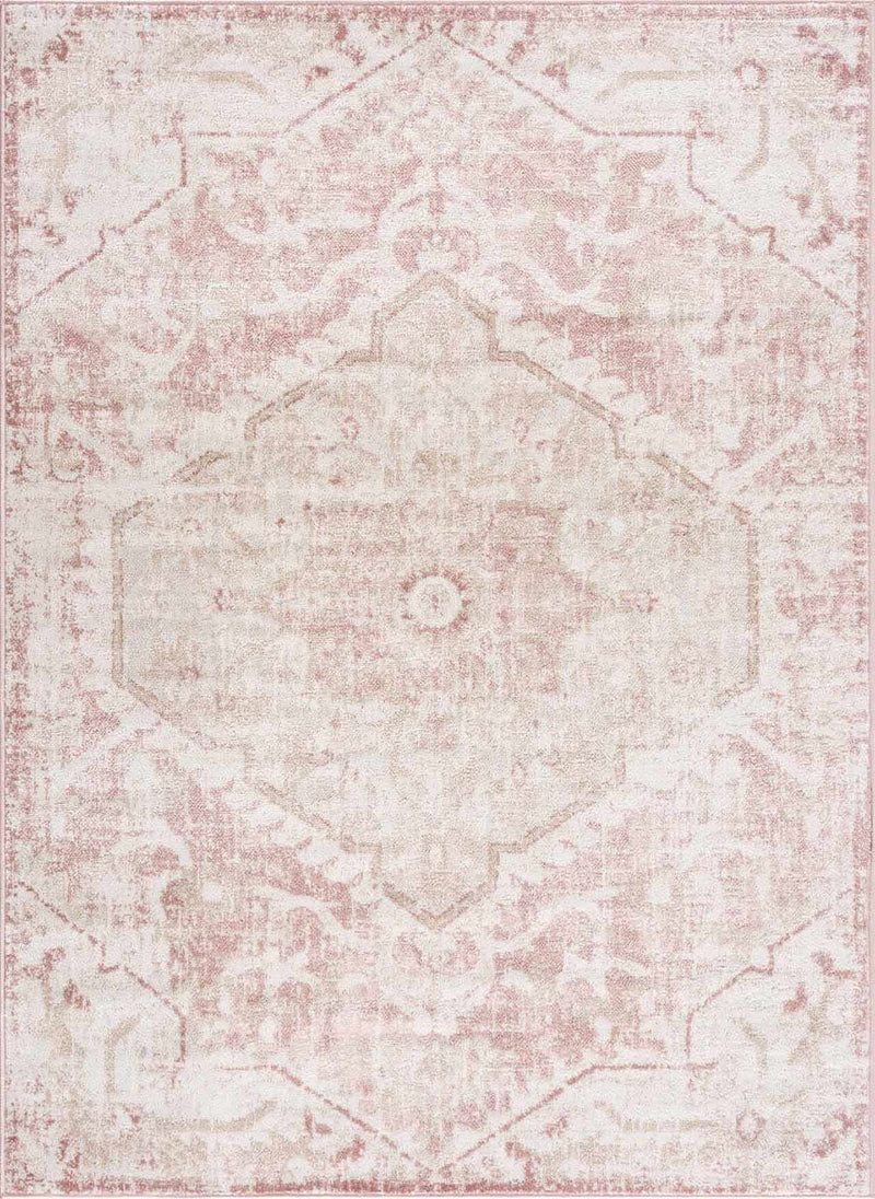 Boutique Rugs Leonora area rug with intricate geometric patterns in neutral tones, showcasing detailed woven design.