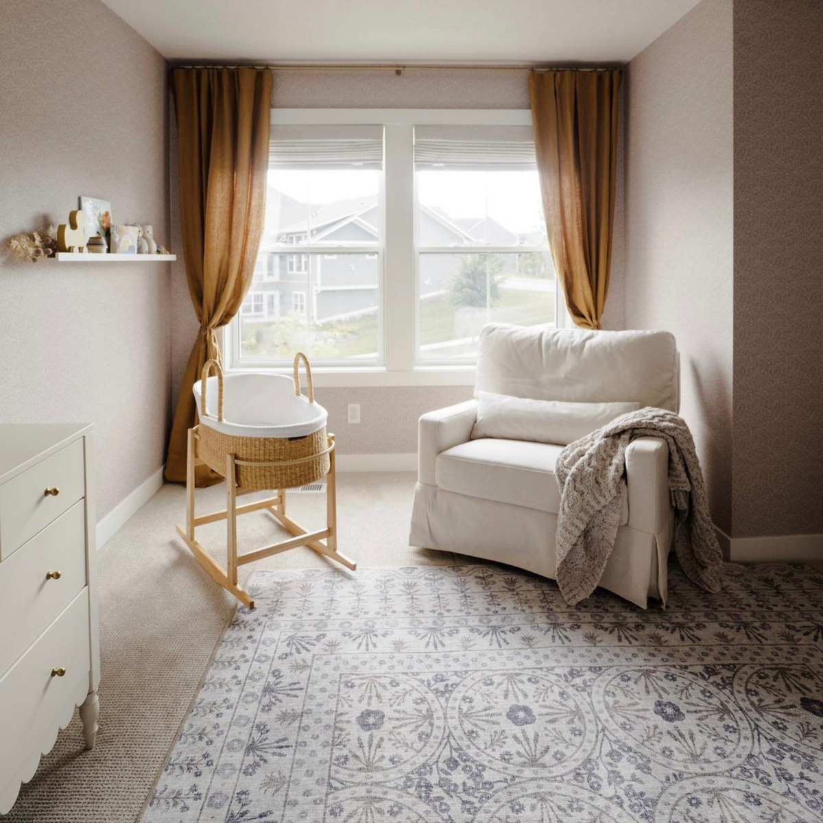 Close-up of North and Finch Sybil wallpaper showcasing intricate floral and geometric patterns in soft, muted tones.