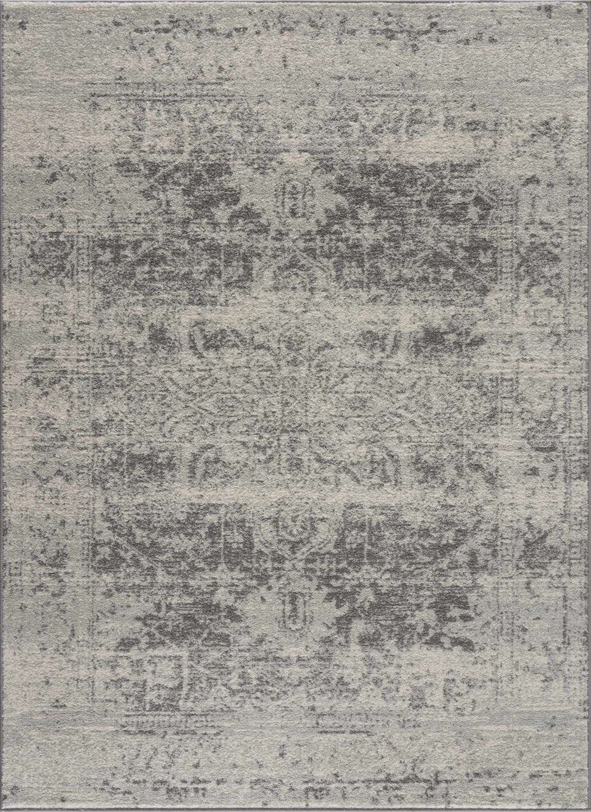 Rachel area rug by Hauteloom featuring a modern geometric pattern in neutral tones, shown on a hardwood floor.