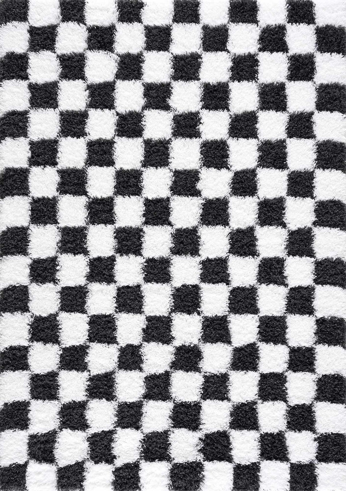 Black and white checkered area rug from Boutique Rugs, featuring a modern geometric design and soft textured surface.