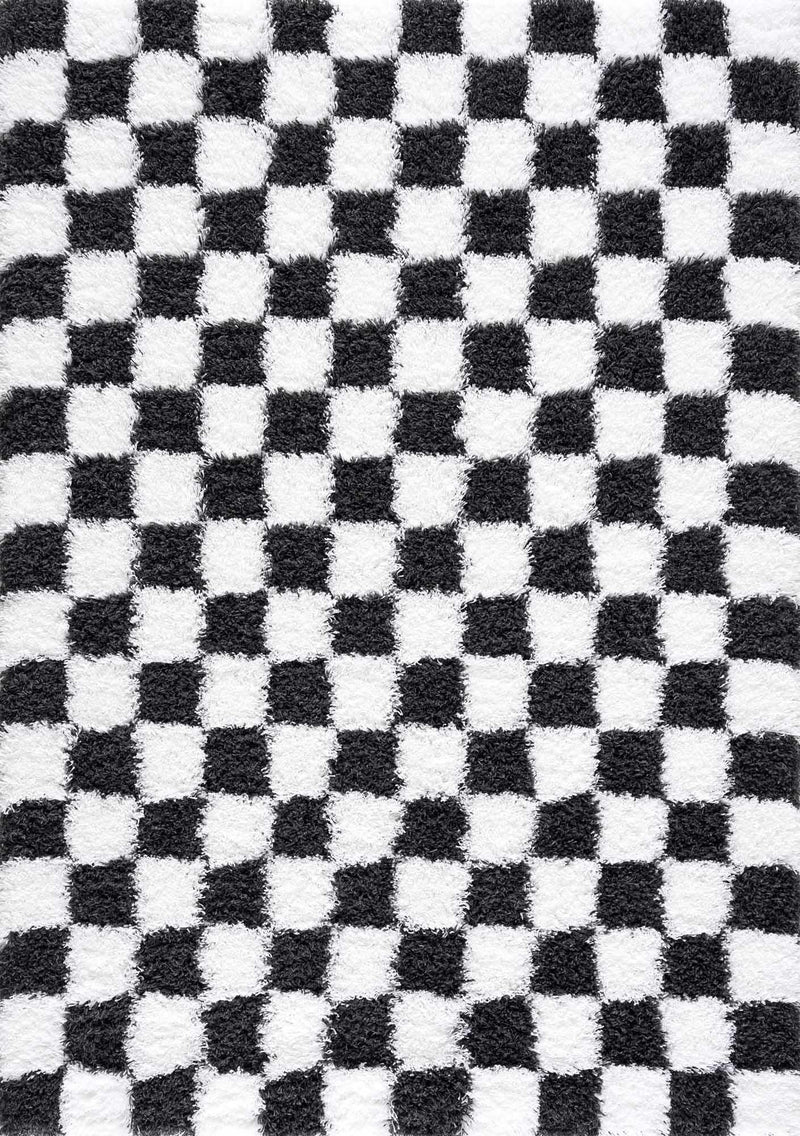 Black and white checkered area rug from Boutique Rugs, featuring a modern geometric design and soft textured surface.