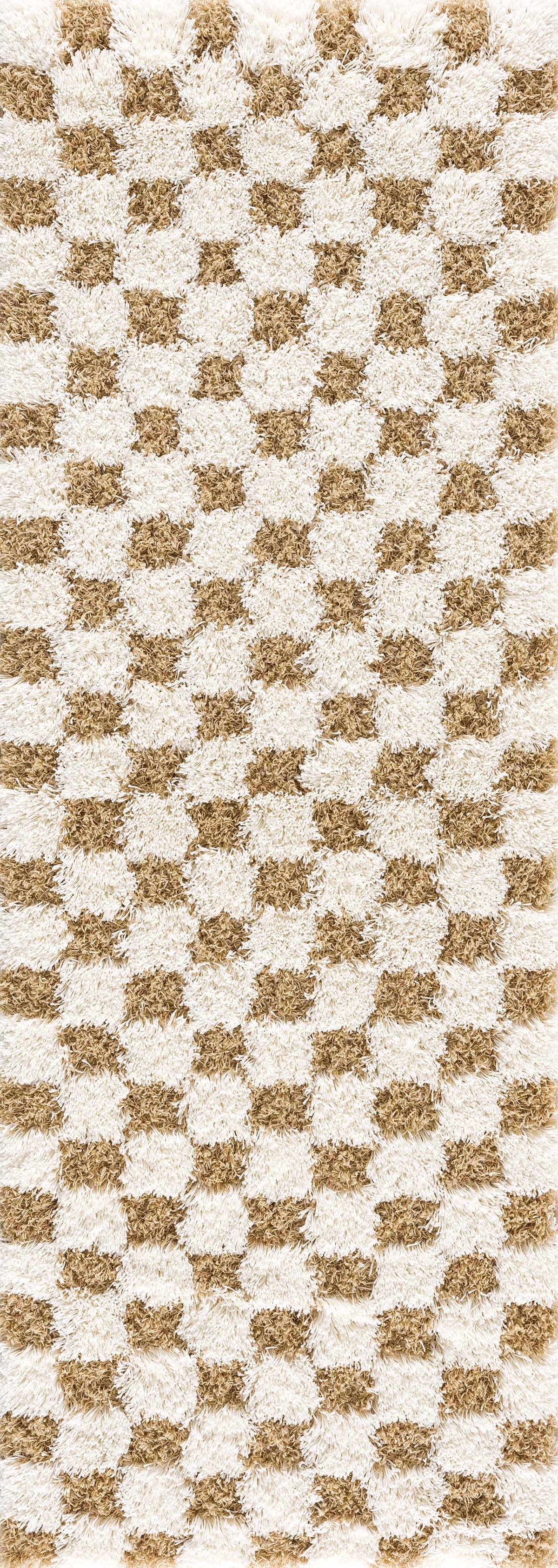 Atira Mustard Checkered Area Rug from Boutique Rugs, featuring a vibrant yellow and black checkered pattern on a soft rug surface.