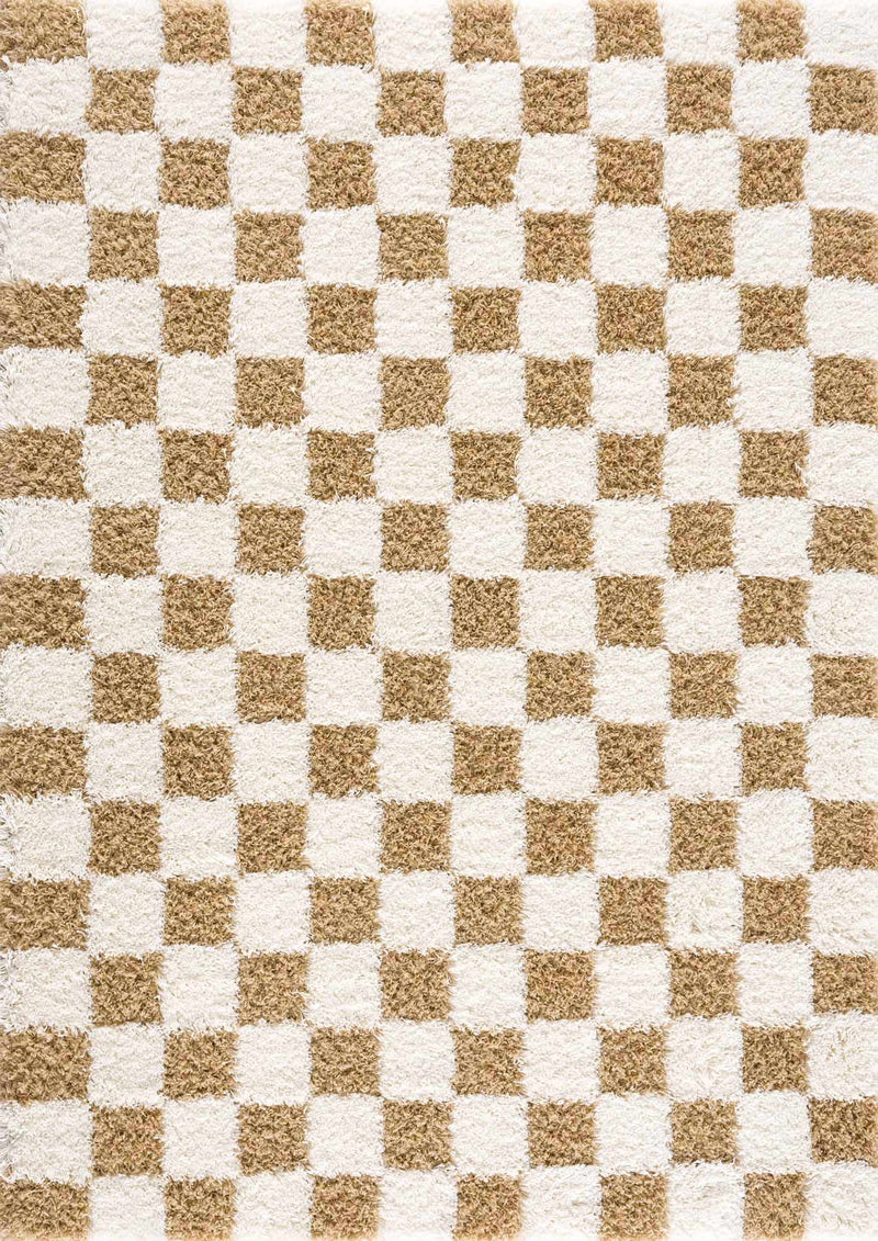 Mustard checkered area rug from Boutique Rugs featuring a stylish, geometric pattern in a cozy, contemporary design.