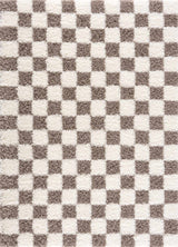 Brown checkered Boutique Rugs area rug with a stylish geometric pattern, perfect for adding warmth and texture to a room.