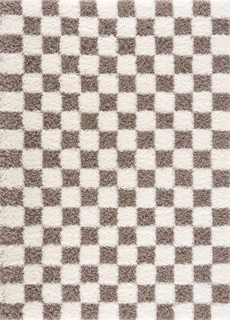 Brown checkered Boutique Rugs area rug with a stylish geometric pattern, perfect for adding warmth and texture to a room.