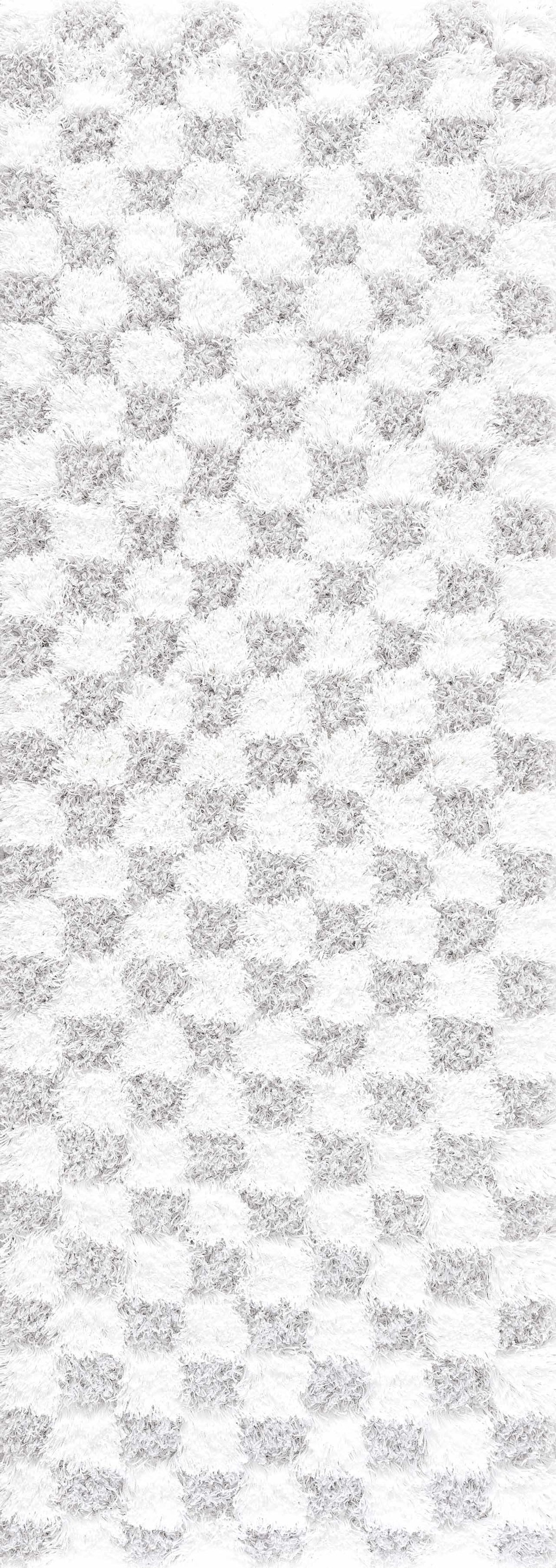 Gray checkered Boutique Rugs area rug with a stylish geometric pattern, suitable for living rooms or bedrooms.
