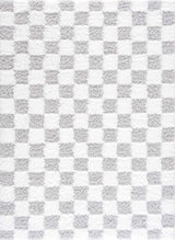 Gray checkered area rug by Boutique Rugs, stylish and soft with a modern design, perfect for contemporary living spaces.