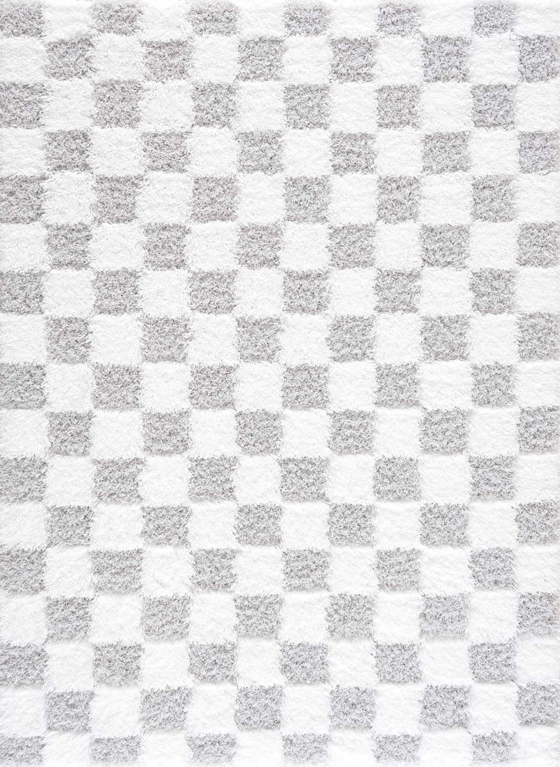 Gray checkered area rug by Boutique Rugs, stylish and soft with a modern design, perfect for contemporary living spaces.