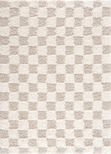 Light brown checkered area rug by Boutique Rugs, featuring a stylish geometric pattern, perfect for modern living spaces.
