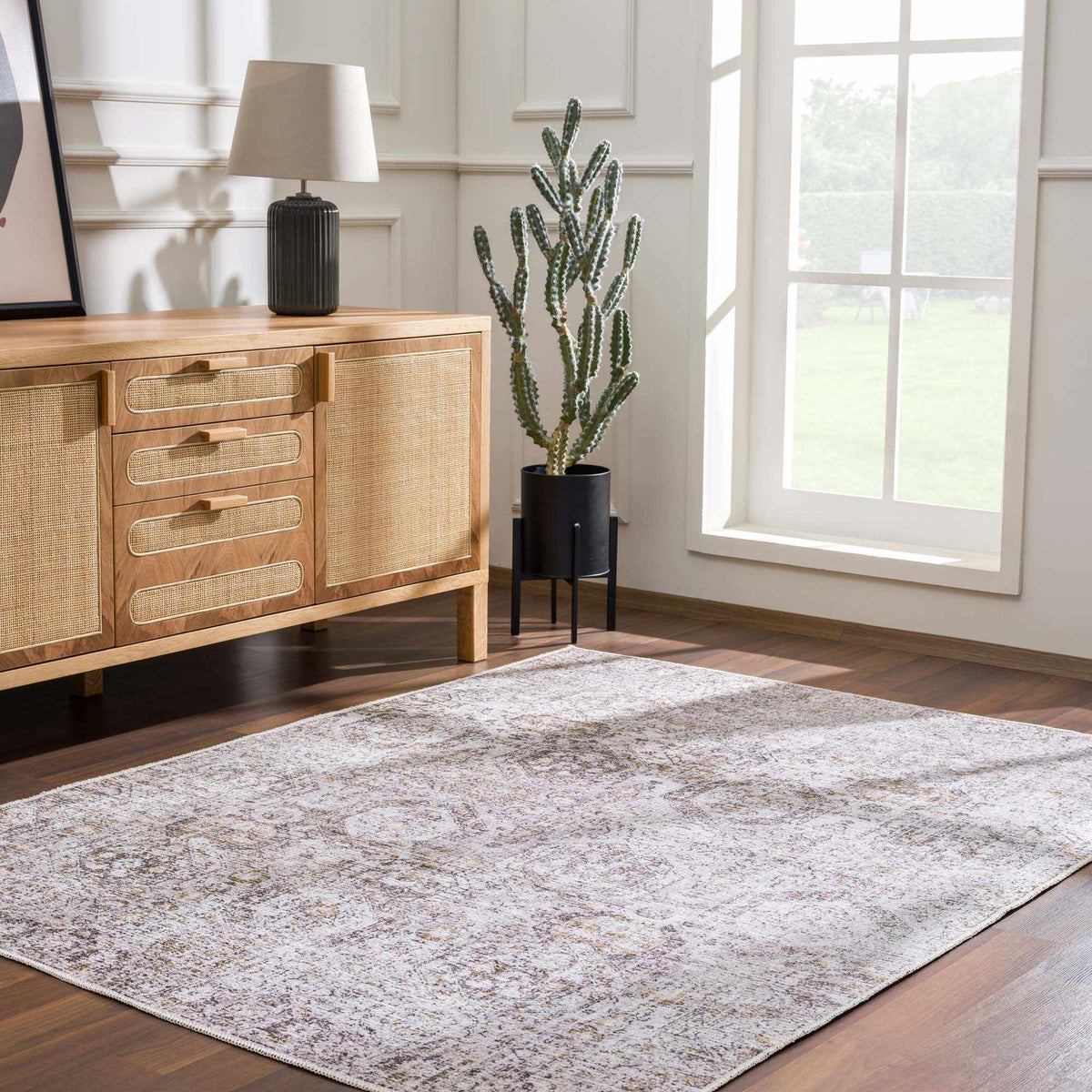 Boutique Rugs washable Parkerfield area rug in a modern room scene, showcasing its durable design and stylish pattern.