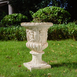 Antique white 27-inch garden urn planter with drainage hole, decorative outdoor planter by HouseOfZazla.