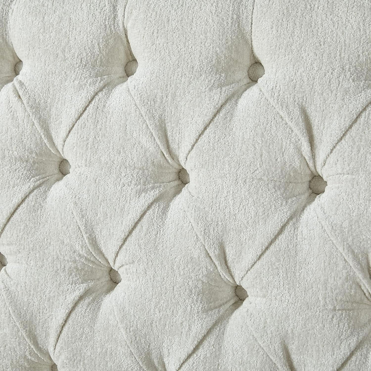 King Size Platform Bed Frame, Chenille Upholstered Sleigh Bed with Scroll Wingback Headboard & Footboard/Button Tufted/No Box Spring Required/Cream-3