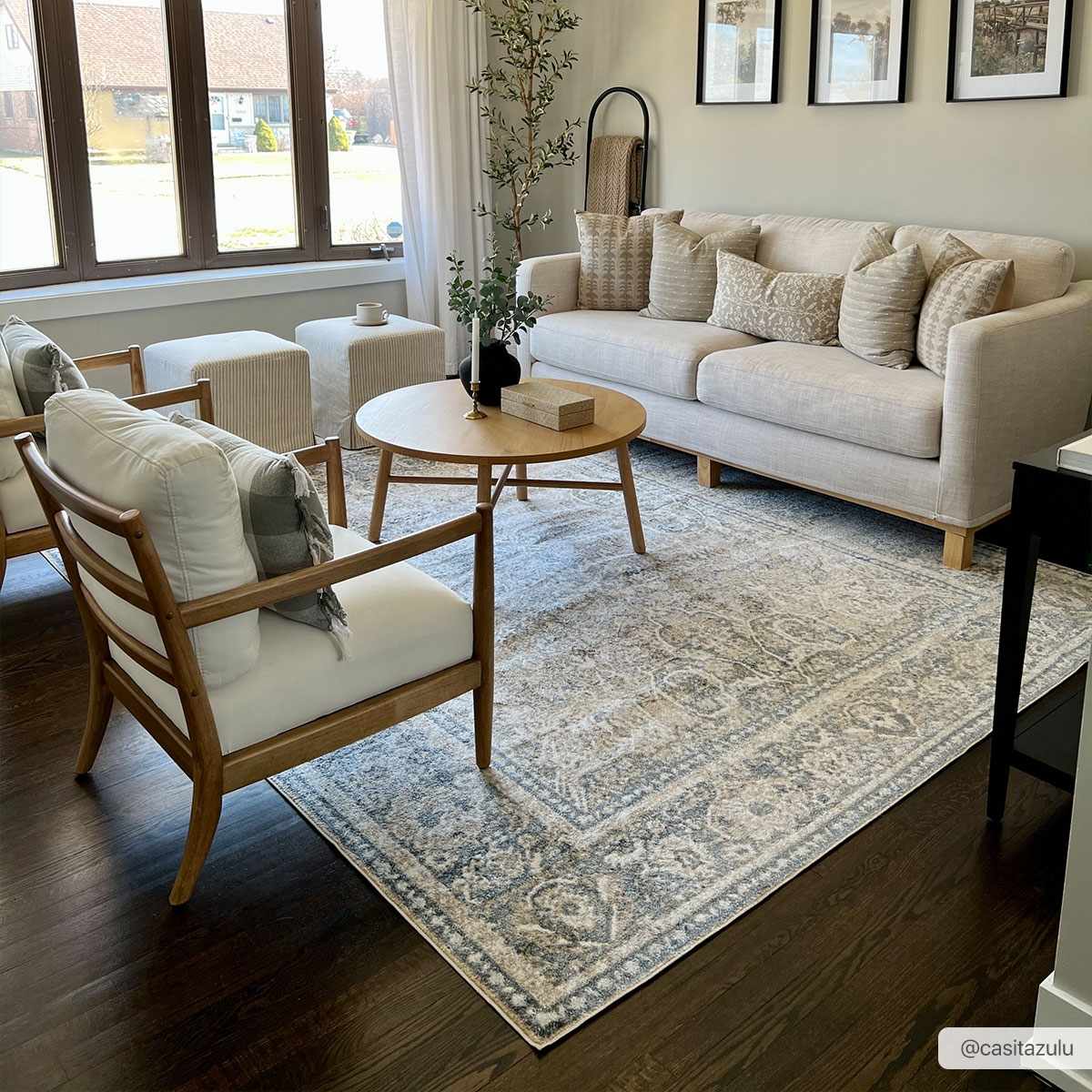 Cream and blue washable rug from Arias Boutique Rugs, featuring a soft, textured design suitable for living spaces.