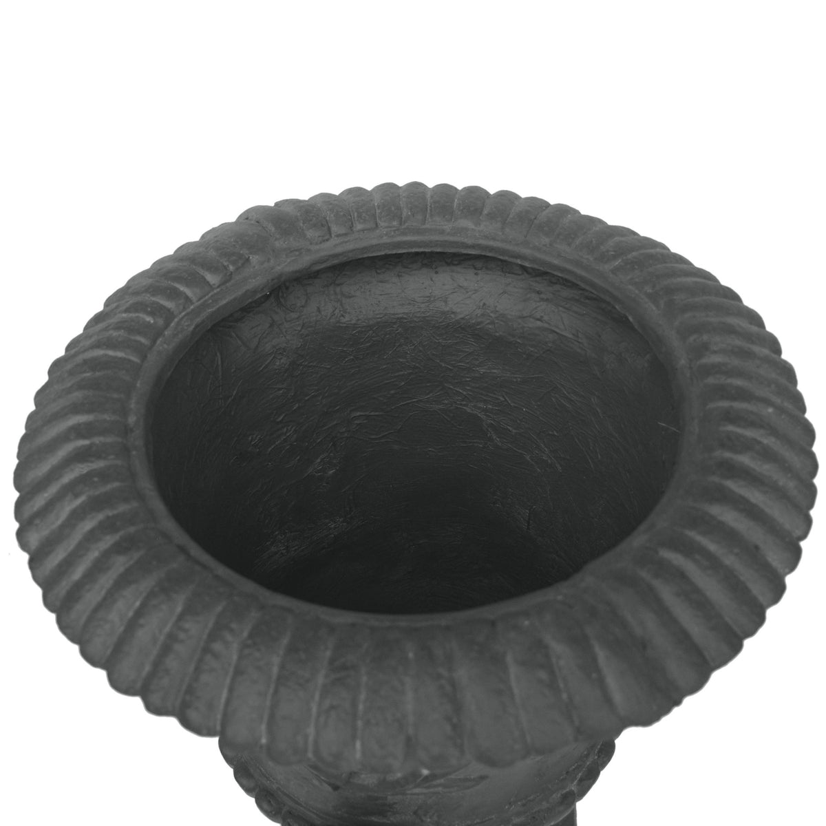 Black Roman MGO garden urn planter by HouseOfZazla, made of durable magnesium oxide, with classical Roman design.