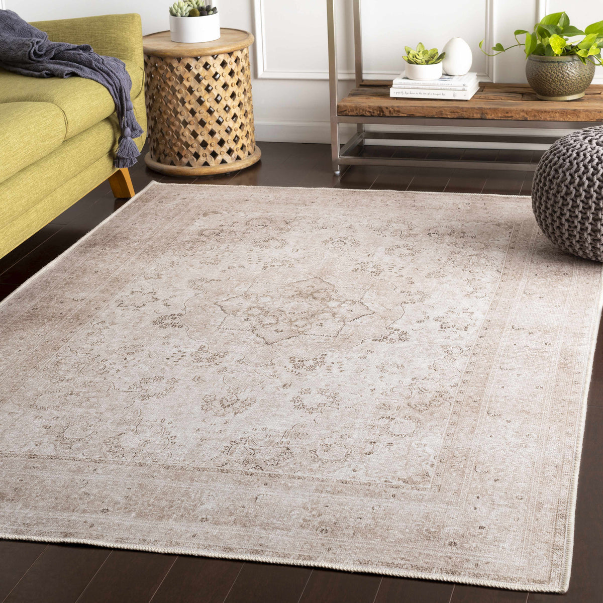 Vintage flat pile washable rug by Boutique Rugs in a cozy room setting with warm tones and soft textures.