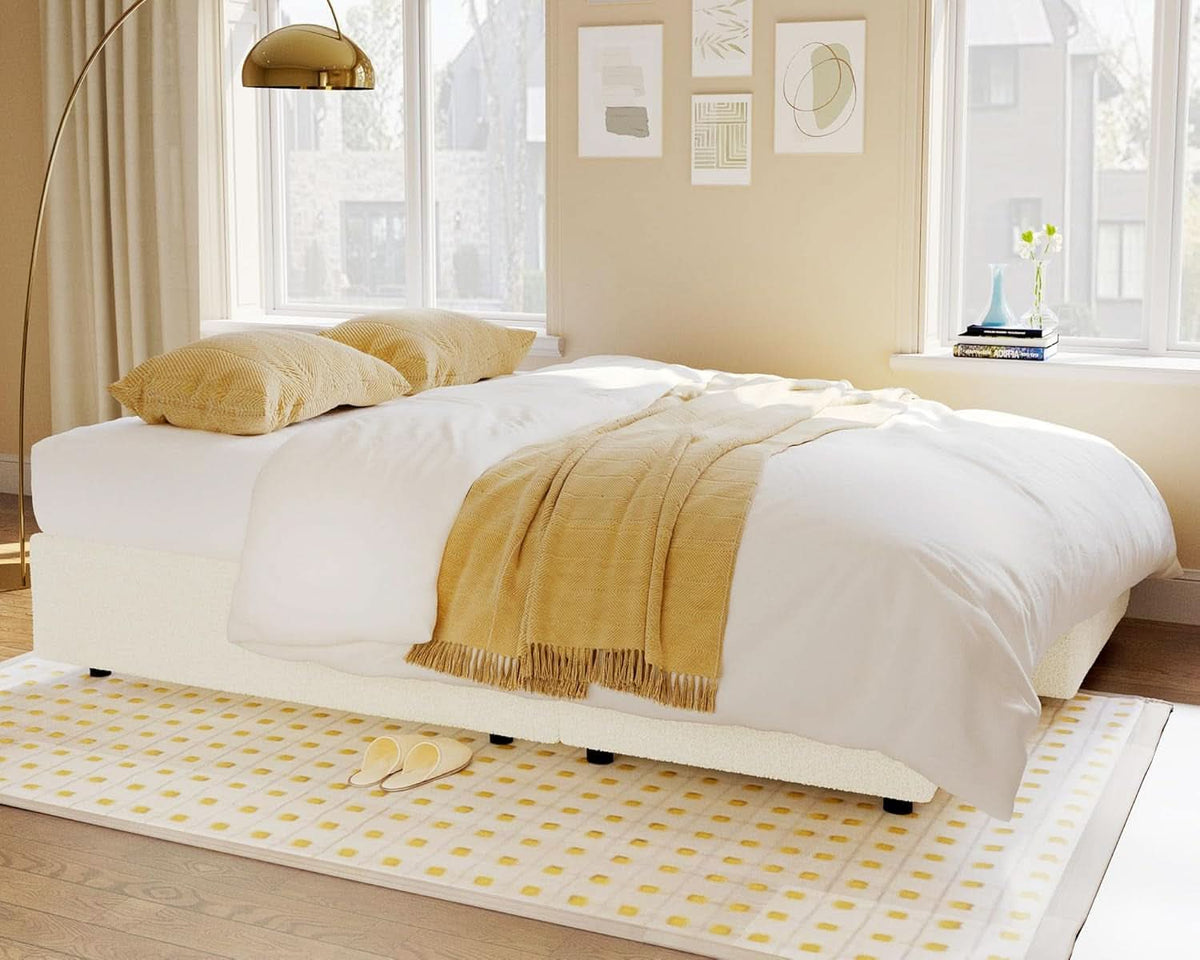 Sleeper Sofa Bed With Storage Chaise In White Boucle-2