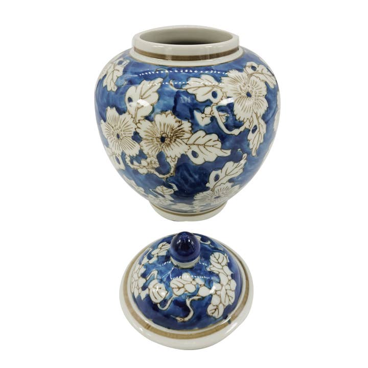 Blue and white chinoiserie floral ceramic vase, 10.5 inches tall, featuring intricate floral patterns, by Shop Holly J Home.