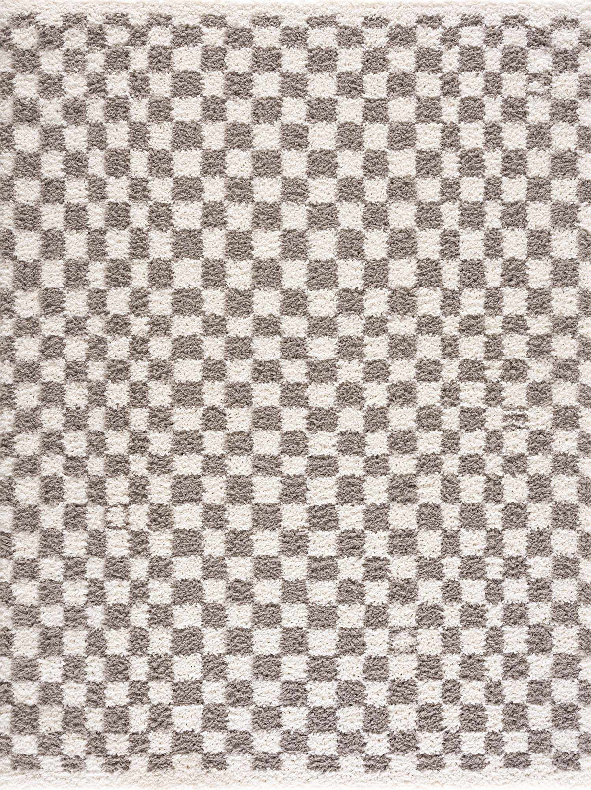 Taupe checkered plush rug by Boutique Rugs, featuring a soft, cozy design with a stylish checkered pattern.