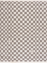Taupe checkered plush rug by Boutique Rugs, featuring a soft, cozy design with a stylish checkered pattern.