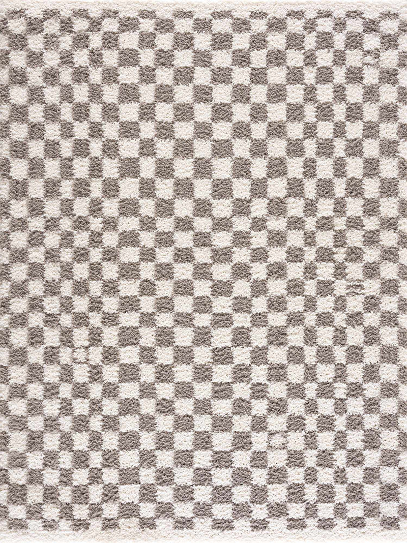 Taupe checkered plush rug by Boutique Rugs, featuring a soft, cozy design with a stylish checkered pattern.