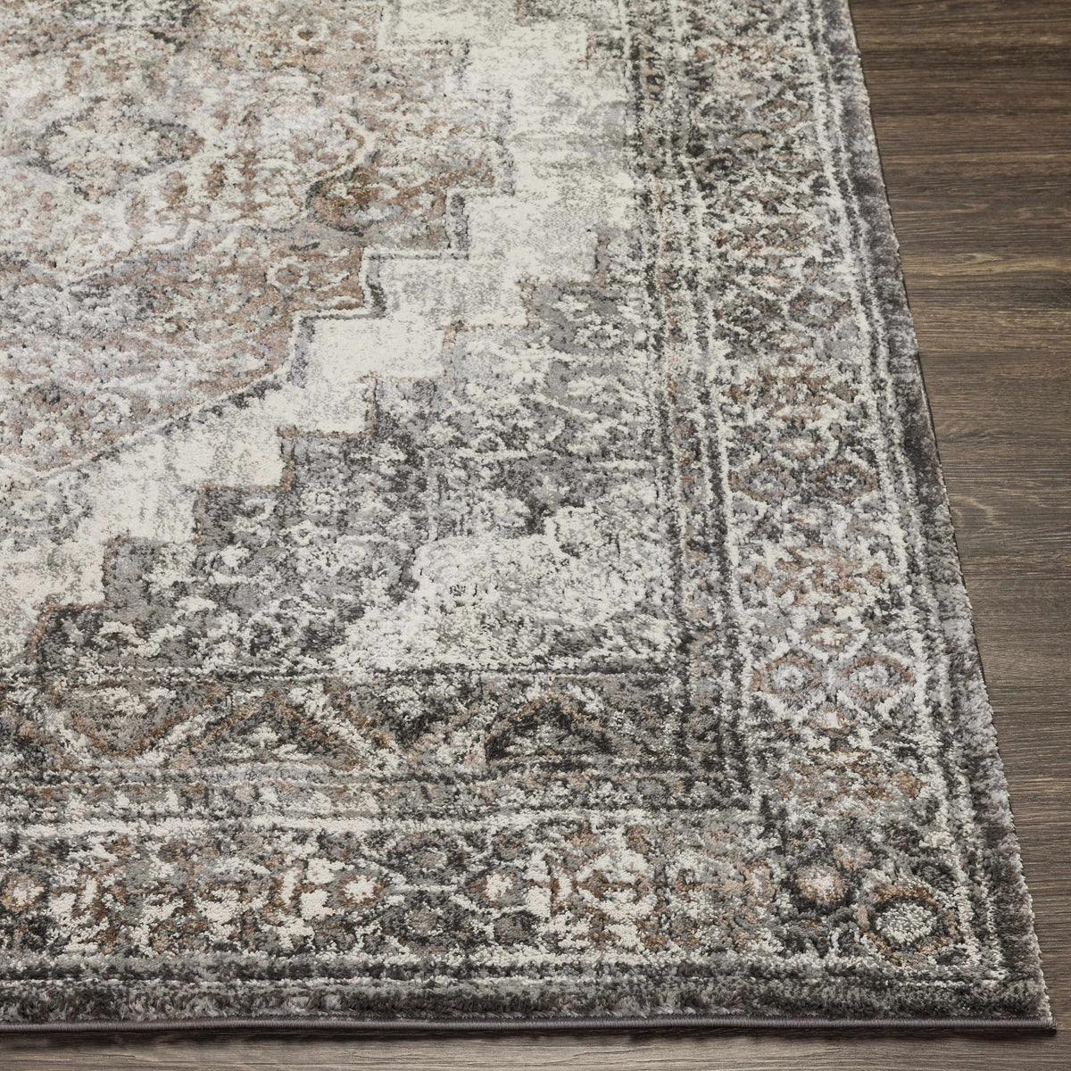 Front view of the Manaring Charcoal Luxe Thick Area Rug by Boutique Rugs, showcasing its soft, plush texture and modern design.