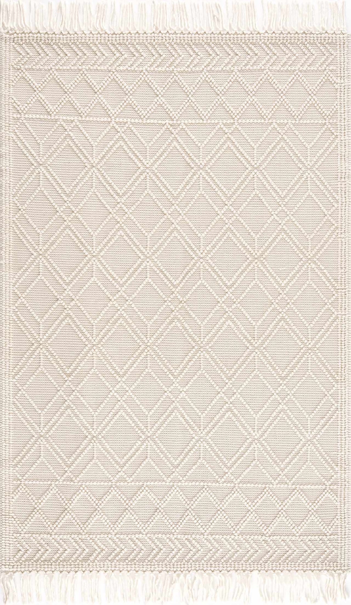 Boutique Rugs Ramsbury Beige Trellis Wool Rug with geometric trellis pattern, soft texture, and neutral beige color.