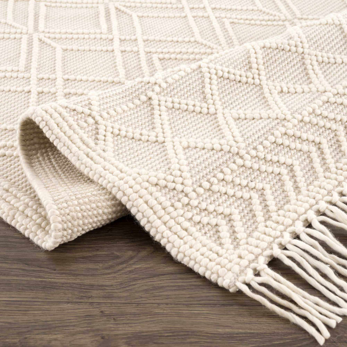 Boutique Rugs Ramsbury Beige Trellis Wool Rug with geometric pattern, soft texture, and intricate design for cozy living spaces.