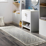Hauteloom Ramsbury Ivory and Blue area rug in a living room setting, featuring intricate patterns and a soft textured surface.