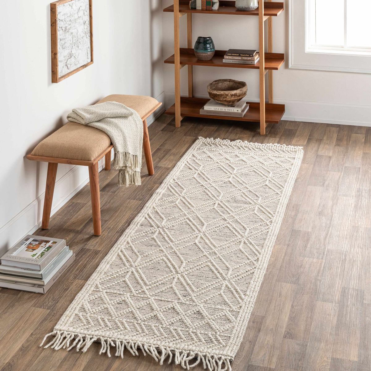 Hauteloom Ramsbury area rug in a runner style with intricate patterns, displayed in a modern room setting.