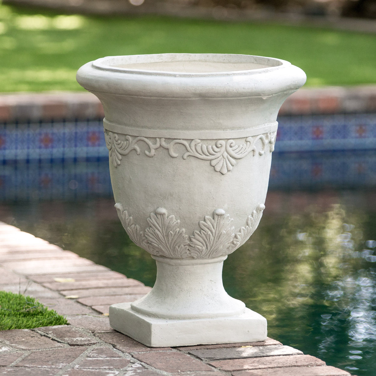 Antique white Moroccan urn planter made of durable magnesium oxide, decorative outdoor garden planter by HouseOfZazla.