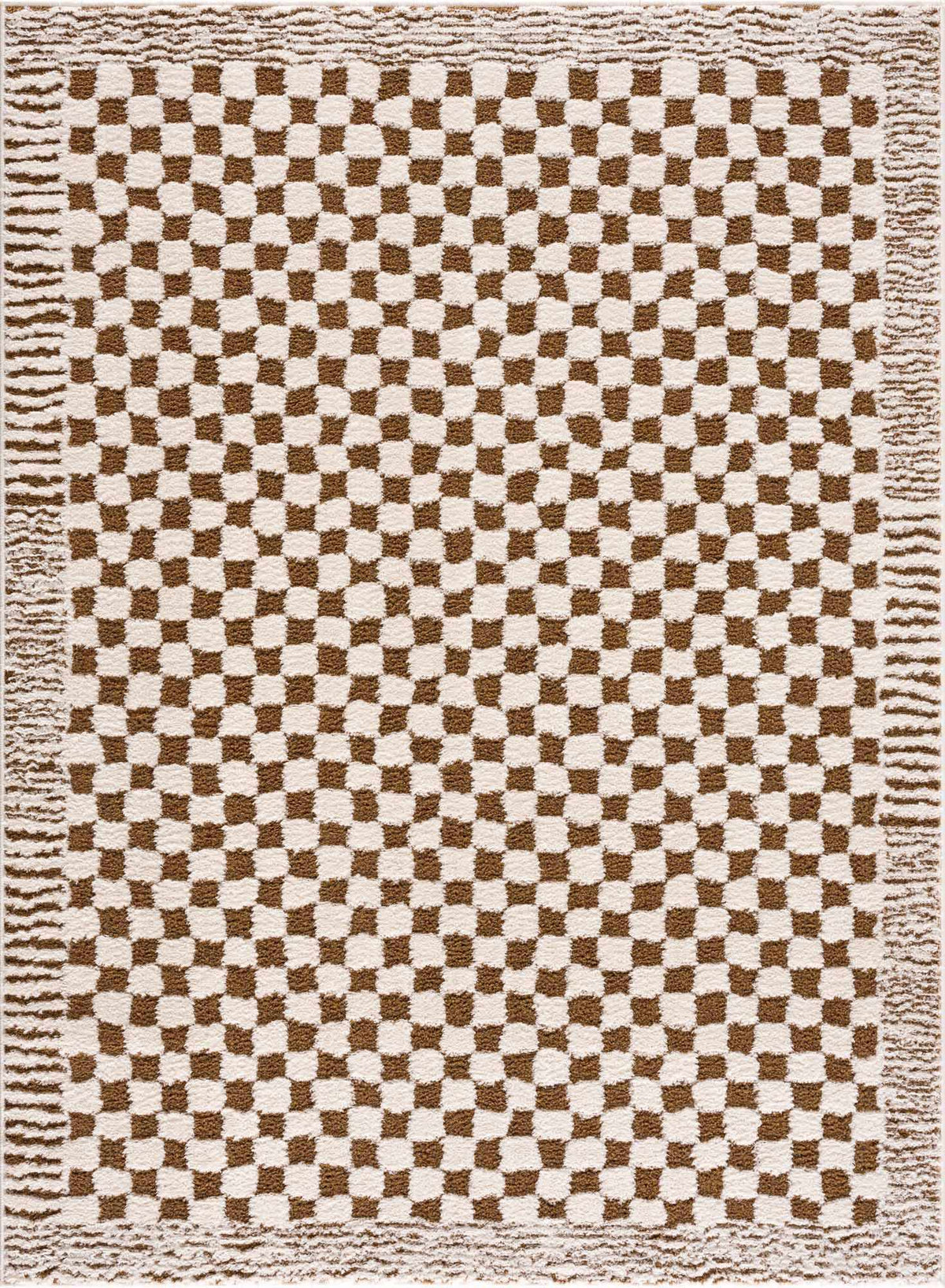Leryn Brown checkered plush rug from Boutique Rugs, soft and cozy with a stylish checkered pattern, perfect for living rooms or bedrooms.
