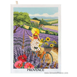 French kitchen towel by I Dream of France featuring a printed cotton design of lavender fields in Provence.