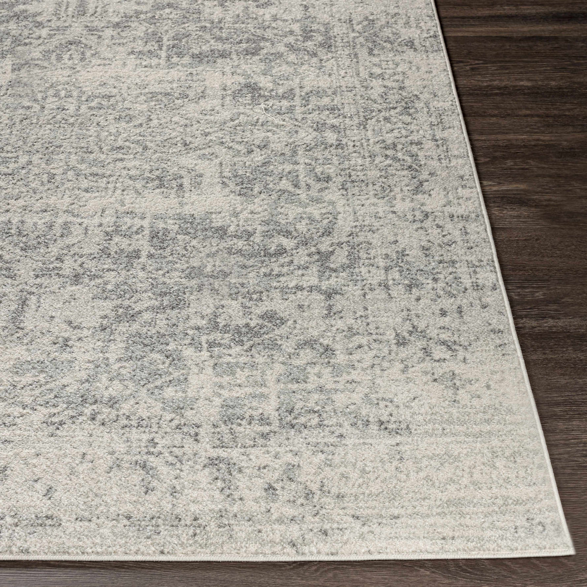 Hauteloom Rachel area rug featuring a modern geometric pattern in neutral tones, displayed on a clean, light-colored floor.