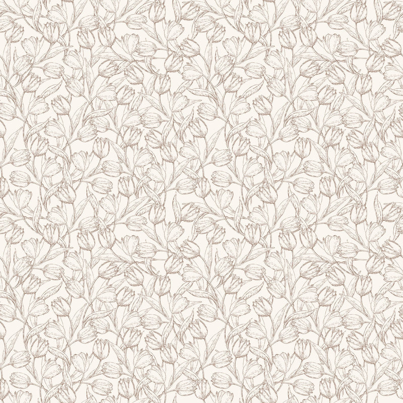 North and Finch Tulip Sketches wallpaper featuring delicate, hand-drawn tulip illustrations in soft, natural tones.