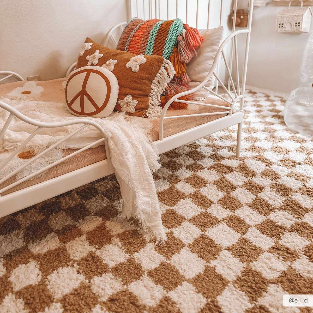 Kieu Mustard and Ivory Checkered Area Rug by Boutique Rugs, featuring a yellow and white checkered pattern.