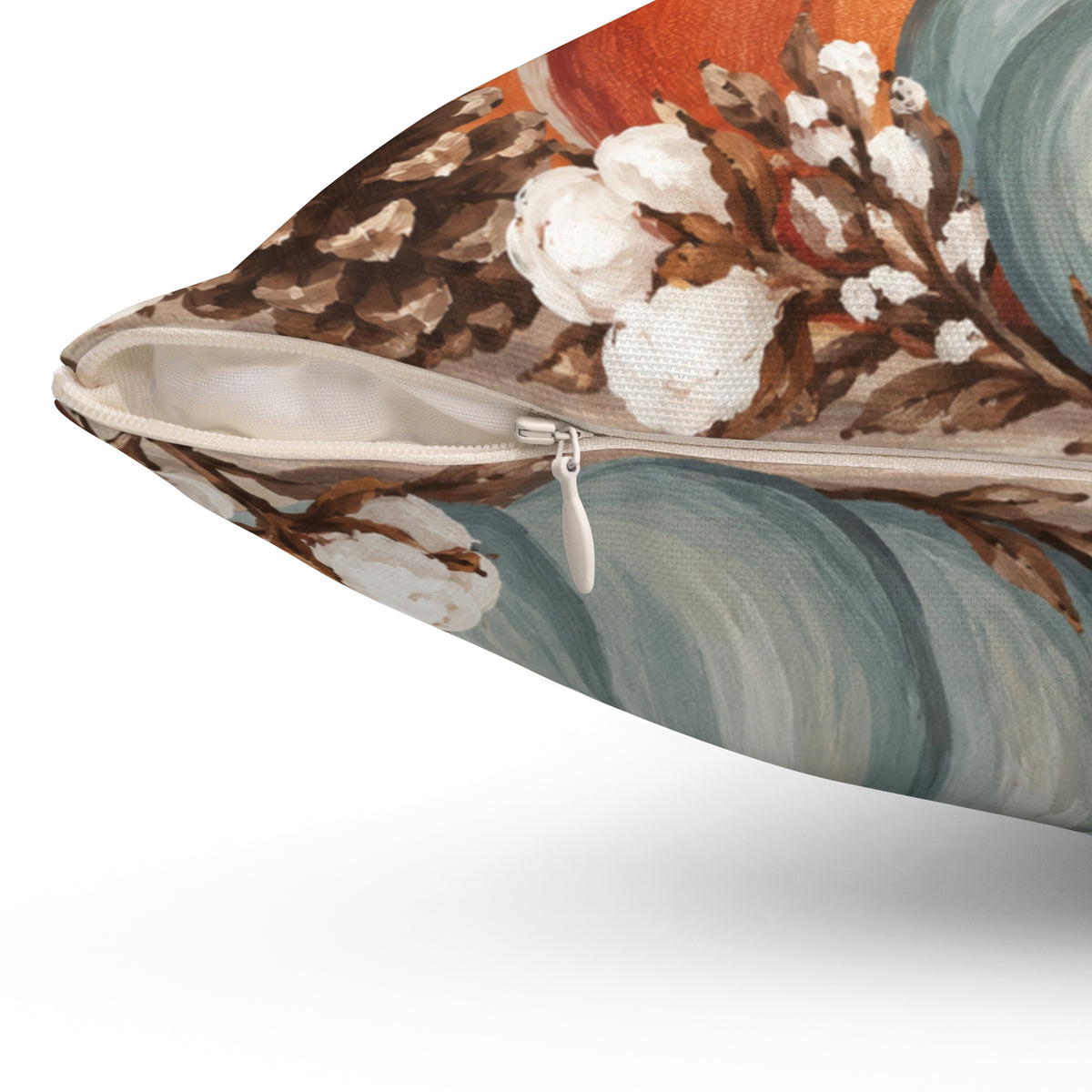 Autumn Pumpkins Pillow by Kraft Paper Scissors featuring cotton fabric with blue pumpkins, ideal for fall home decor.