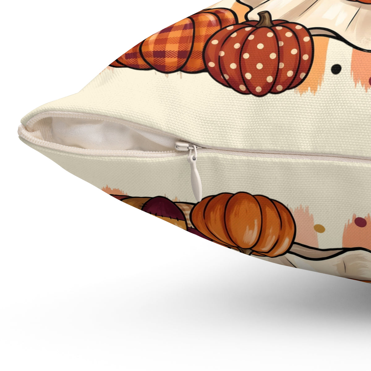 Fall-O-Ween Ghost Pillow by Kraft Paper Scissors featuring a cute pumpkin and knit hat for Halloween home decor.