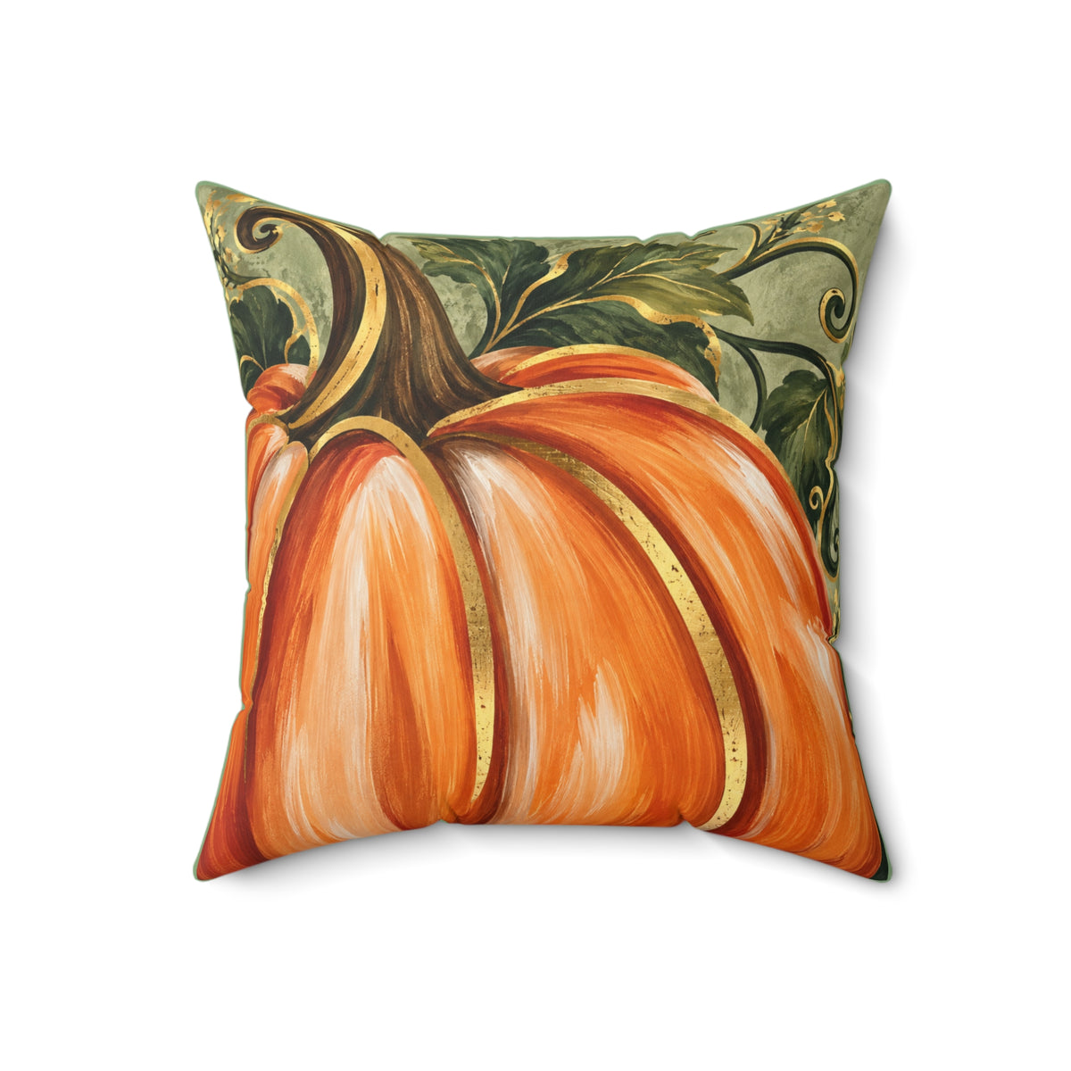 Hand-painted pumpkin pillow by Kraft Paper Scissors, 18x18-inch spun polyester square pillow for fall autumn home décor.