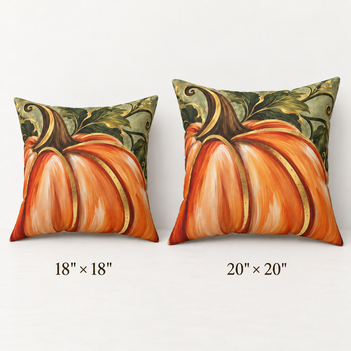 Hand-painted pumpkin pillow by Kraft Paper Scissors, 18x18-inch square home decor pillow for fall autumn decor.
