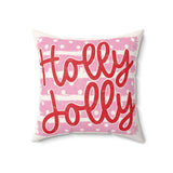Holly Jolly holiday throw pillow by Kraft Paper Scissors with festive pink script design, 18x18 inches home decor accent.