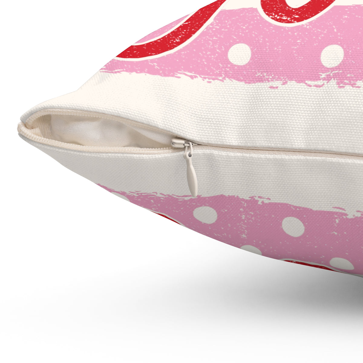 Festive pink Holly Jolly pillow with holiday script, Kraft Paper Scissors home decor throw pillow, 18x18 inches.