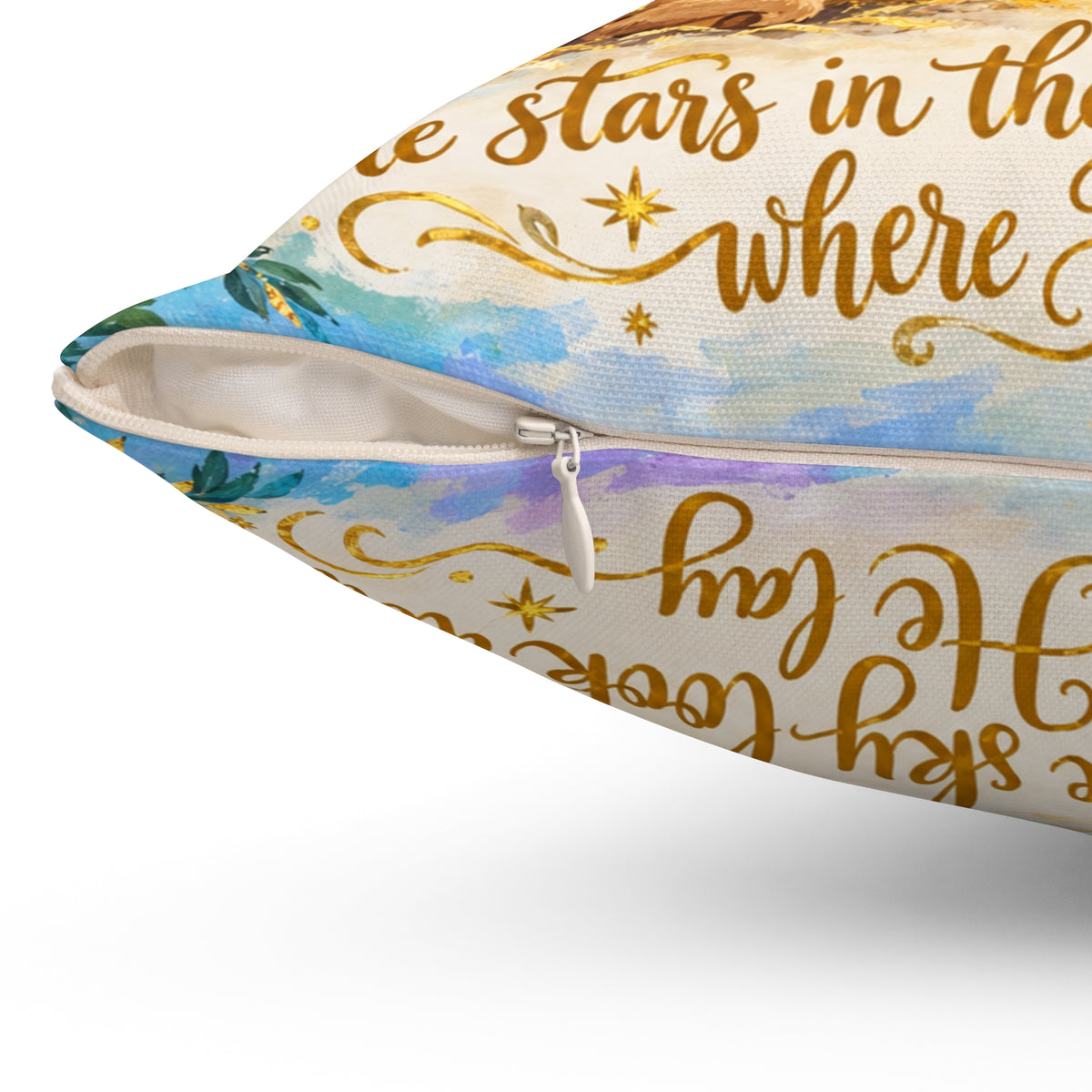 Nativity Scene Christmas Pillow from Kraft Paper Scissors, square home decor pillow with festive nativity design in spun polyester fabric.