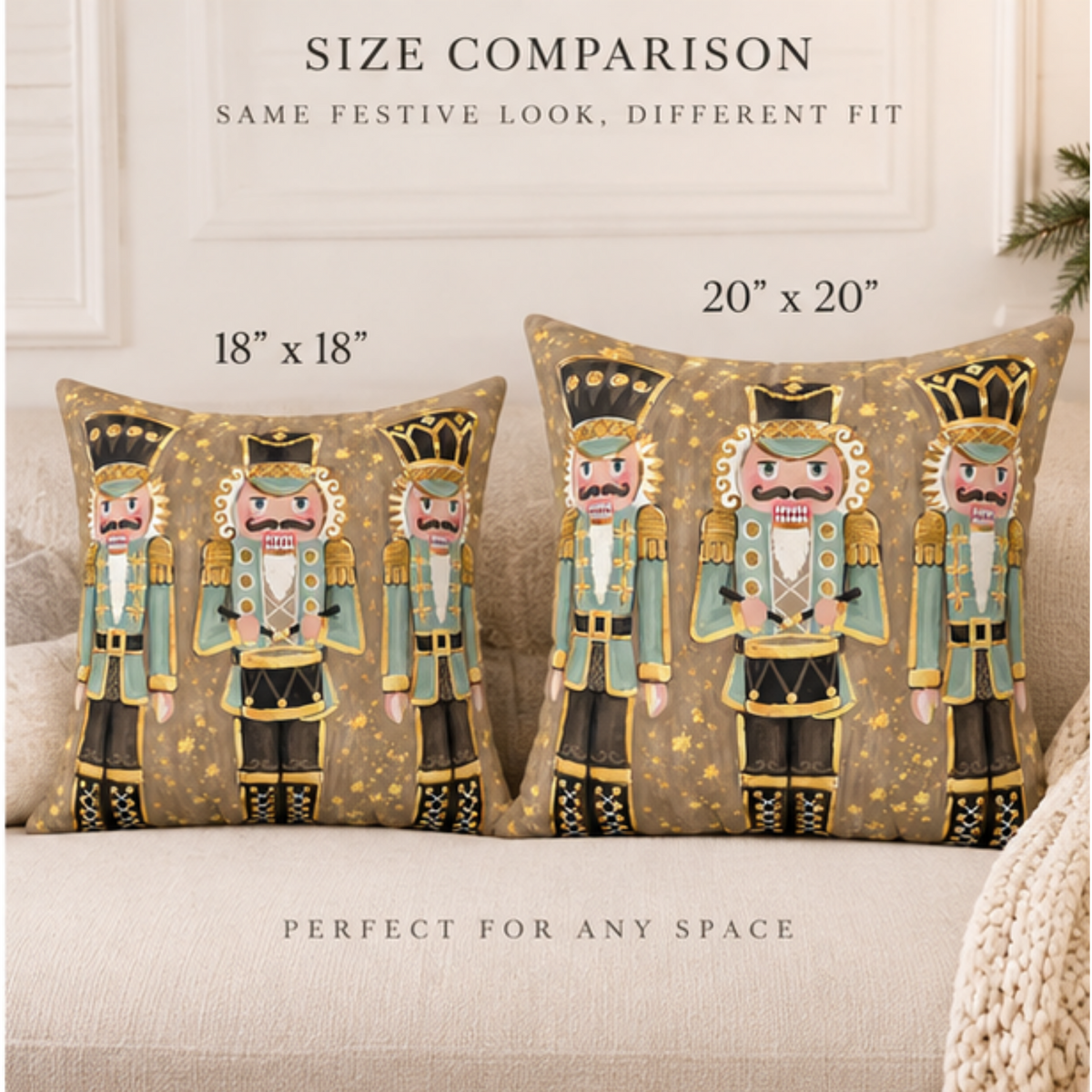Decorative Nutcracker Soldiers pillow by Kraft Paper Scissors, Christmas holiday-themed throw pillow for home decor.